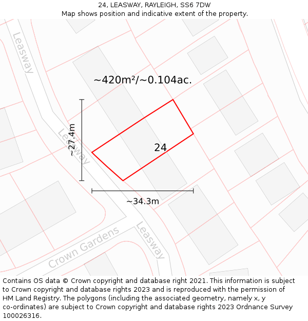 24, LEASWAY, RAYLEIGH, SS6 7DW: Plot and title map