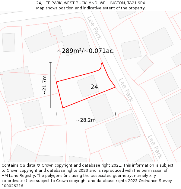 24, LEE PARK, WEST BUCKLAND, WELLINGTON, TA21 9PX: Plot and title map