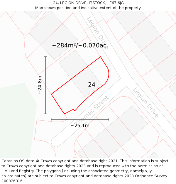 24, LEGION DRIVE, IBSTOCK, LE67 6JG: Plot and title map