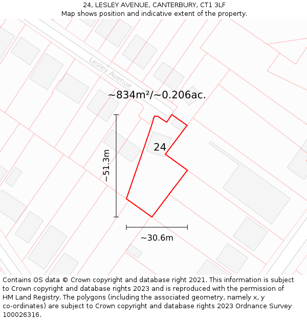 24, LESLEY AVENUE, CANTERBURY, CT1 3LF: Plot and title map