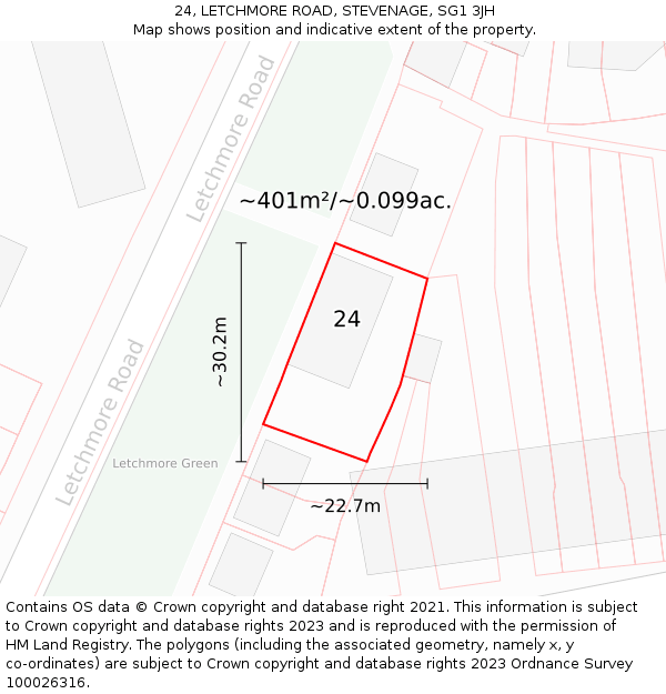 24, LETCHMORE ROAD, STEVENAGE, SG1 3JH: Plot and title map