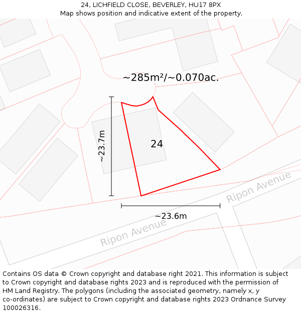 24, LICHFIELD CLOSE, BEVERLEY, HU17 8PX: Plot and title map