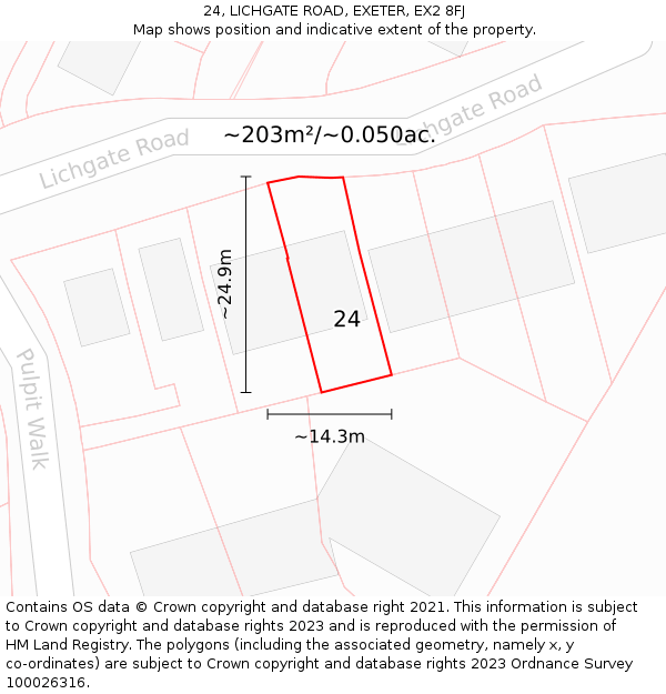 24, LICHGATE ROAD, EXETER, EX2 8FJ: Plot and title map