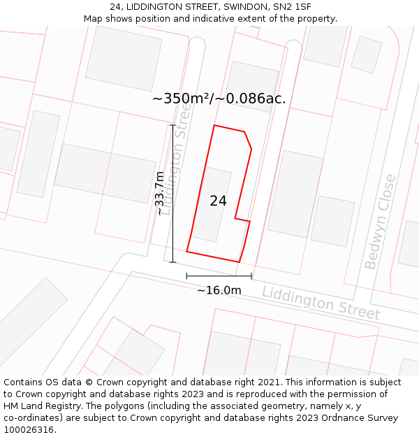 24, LIDDINGTON STREET, SWINDON, SN2 1SF: Plot and title map