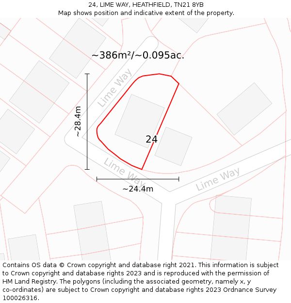 24, LIME WAY, HEATHFIELD, TN21 8YB: Plot and title map