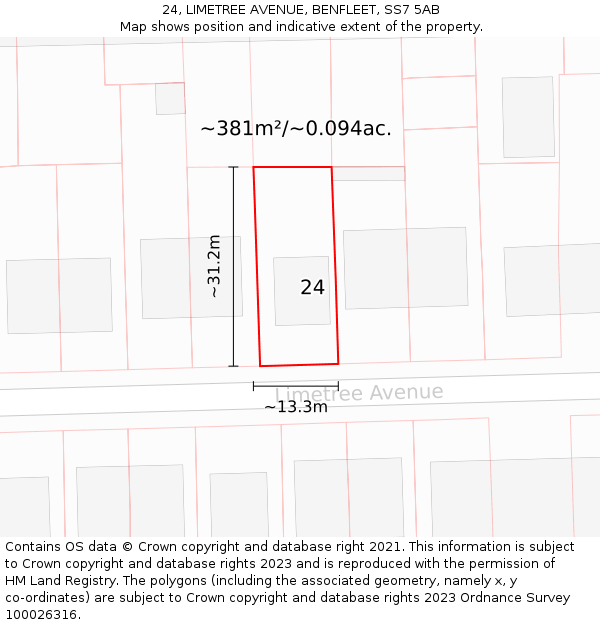 24, LIMETREE AVENUE, BENFLEET, SS7 5AB: Plot and title map