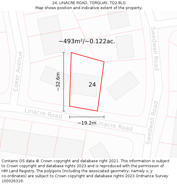 24, LINACRE ROAD, TORQUAY, TQ2 8LG: Plot and title map