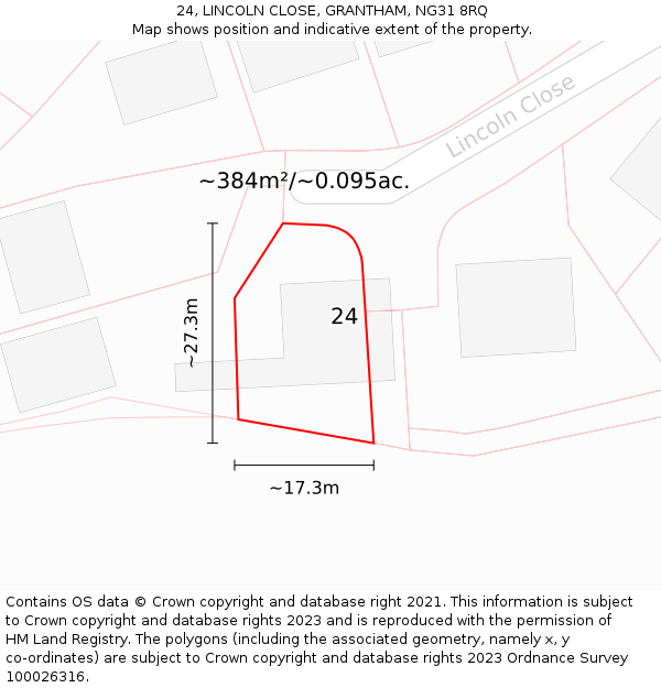 24, LINCOLN CLOSE, GRANTHAM, NG31 8RQ: Plot and title map