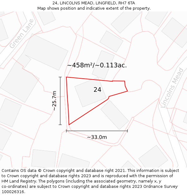 24, LINCOLNS MEAD, LINGFIELD, RH7 6TA: Plot and title map