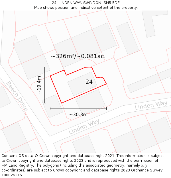 24, LINDEN WAY, SWINDON, SN5 5DE: Plot and title map