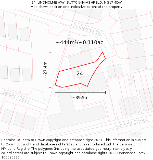 24, LINDHOLME WAY, SUTTON-IN-ASHFIELD, NG17 4DW: Plot and title map