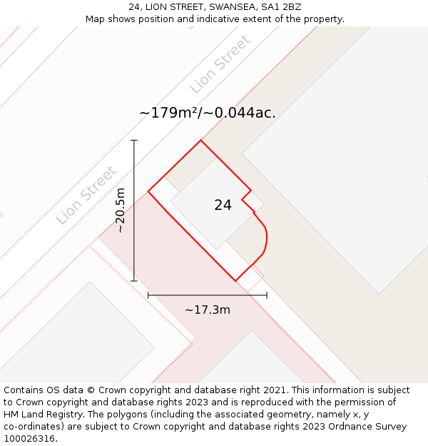 24, LION STREET, SWANSEA, SA1 2BZ: Plot and title map