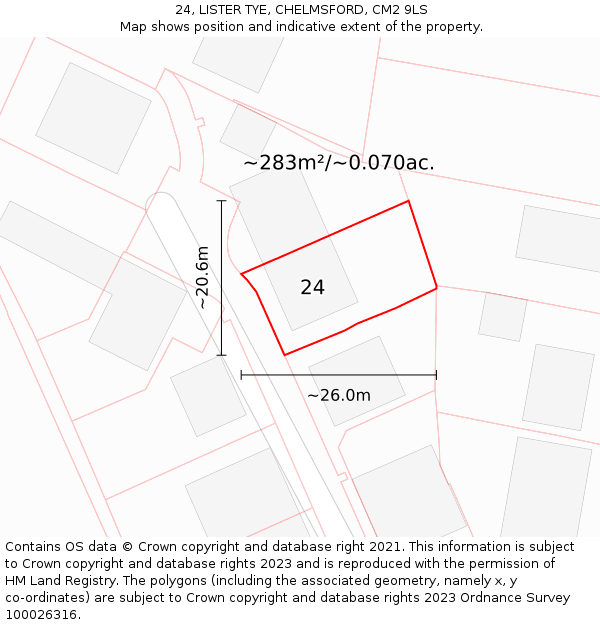 24, LISTER TYE, CHELMSFORD, CM2 9LS: Plot and title map