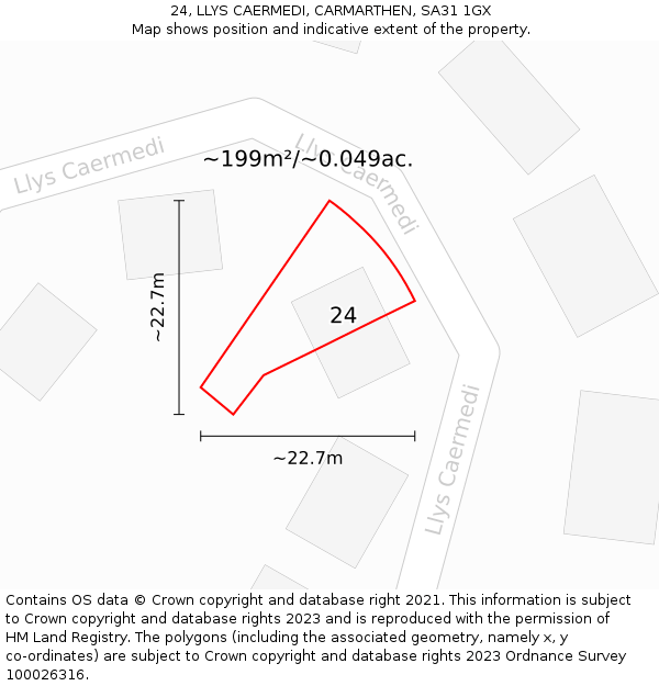 24, LLYS CAERMEDI, CARMARTHEN, SA31 1GX: Plot and title map