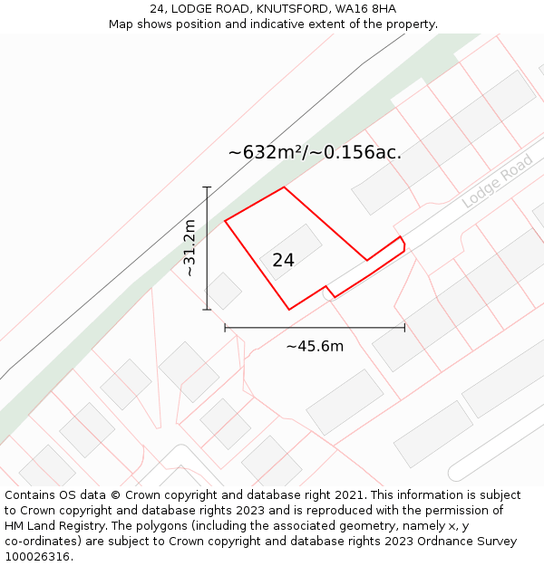 24, LODGE ROAD, KNUTSFORD, WA16 8HA: Plot and title map