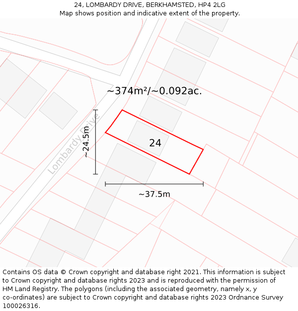 24, LOMBARDY DRIVE, BERKHAMSTED, HP4 2LG: Plot and title map