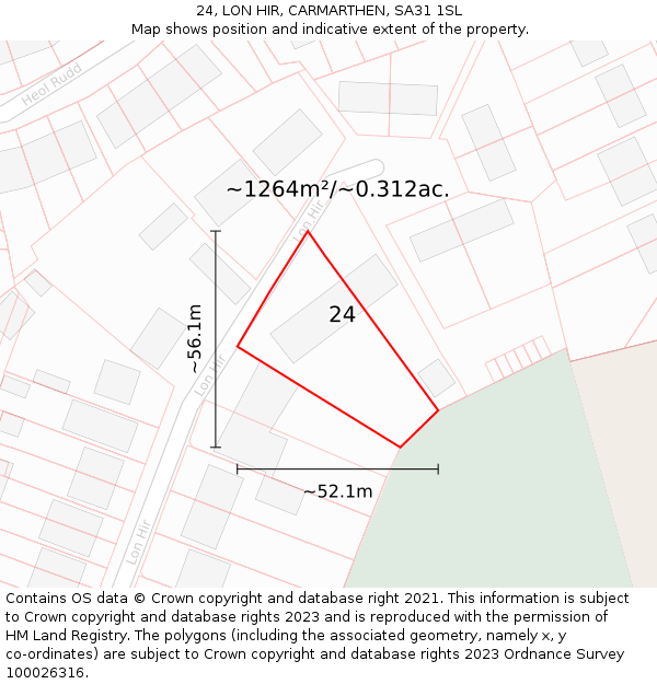 24, LON HIR, CARMARTHEN, SA31 1SL: Plot and title map