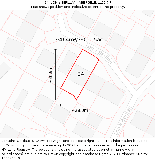 24, LON Y BERLLAN, ABERGELE, LL22 7JF: Plot and title map