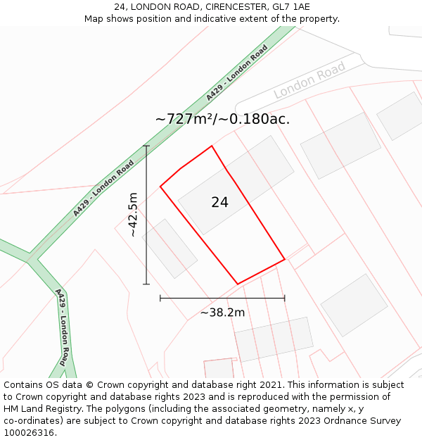 24, LONDON ROAD, CIRENCESTER, GL7 1AE: Plot and title map