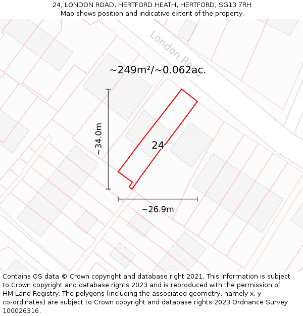 24, LONDON ROAD, HERTFORD HEATH, HERTFORD, SG13 7RH: Plot and title map