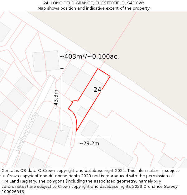 24, LONG FIELD GRANGE, CHESTERFIELD, S41 8WY: Plot and title map