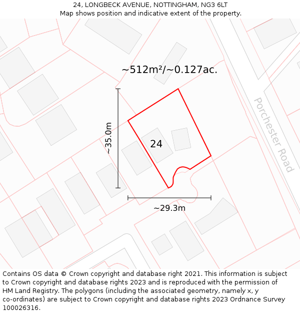 24, LONGBECK AVENUE, NOTTINGHAM, NG3 6LT: Plot and title map