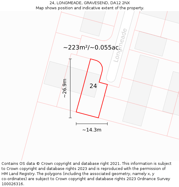 24, LONGMEADE, GRAVESEND, DA12 2NX: Plot and title map