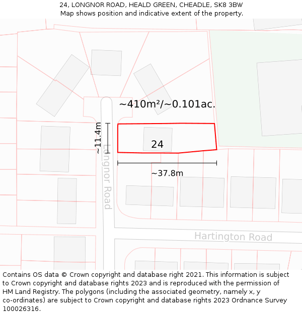 24, LONGNOR ROAD, HEALD GREEN, CHEADLE, SK8 3BW: Plot and title map