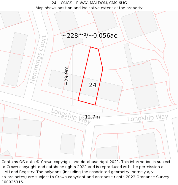 24, LONGSHIP WAY, MALDON, CM9 6UG: Plot and title map