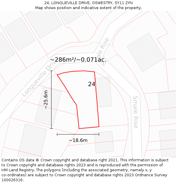 24, LONGUEVILLE DRIVE, OSWESTRY, SY11 2YN: Plot and title map