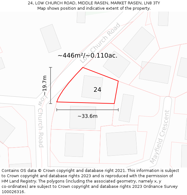 24, LOW CHURCH ROAD, MIDDLE RASEN, MARKET RASEN, LN8 3TY: Plot and title map