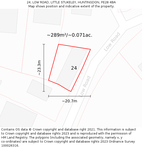 24, LOW ROAD, LITTLE STUKELEY, HUNTINGDON, PE28 4BA: Plot and title map