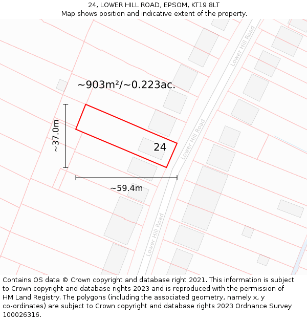 24, LOWER HILL ROAD, EPSOM, KT19 8LT: Plot and title map