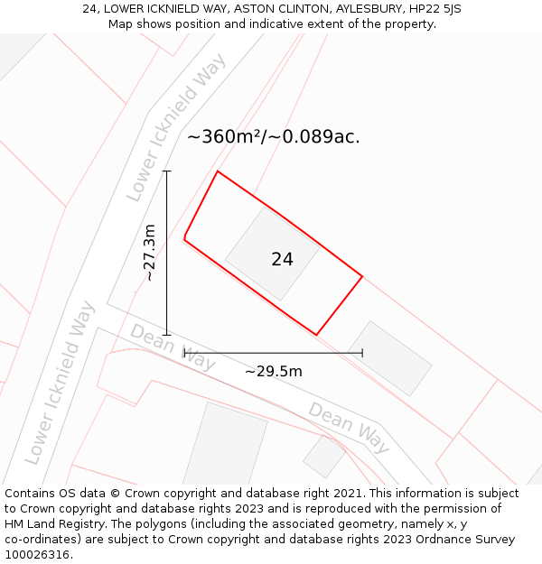 24, LOWER ICKNIELD WAY, ASTON CLINTON, AYLESBURY, HP22 5JS: Plot and title map