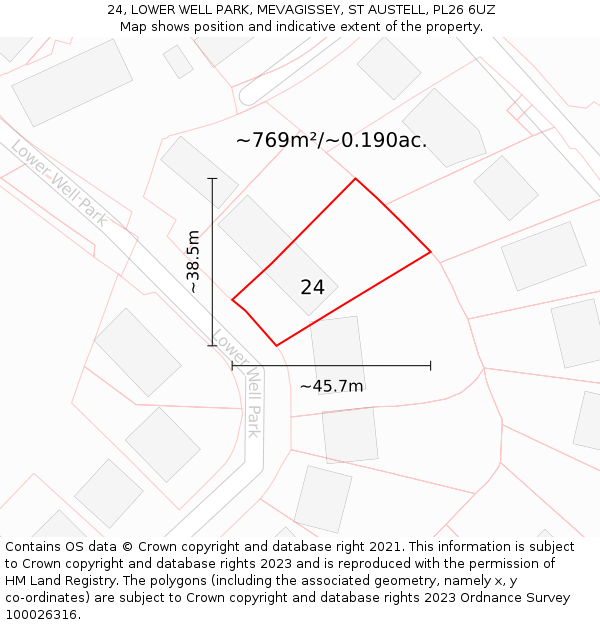 24, LOWER WELL PARK, MEVAGISSEY, ST AUSTELL, PL26 6UZ: Plot and title map