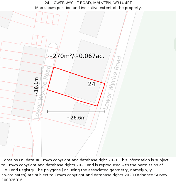 24, LOWER WYCHE ROAD, MALVERN, WR14 4ET: Plot and title map