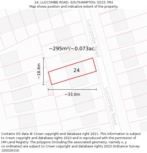 24, LUCCOMBE ROAD, SOUTHAMPTON, SO15 7RH: Plot and title map