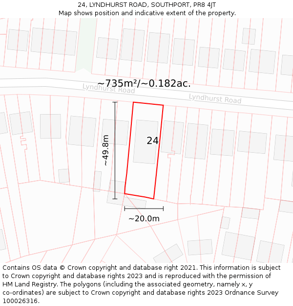 24, LYNDHURST ROAD, SOUTHPORT, PR8 4JT: Plot and title map