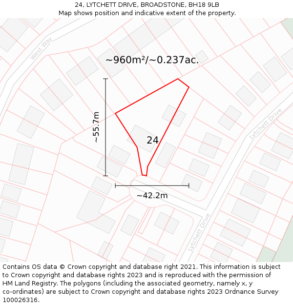 24, LYTCHETT DRIVE, BROADSTONE, BH18 9LB: Plot and title map