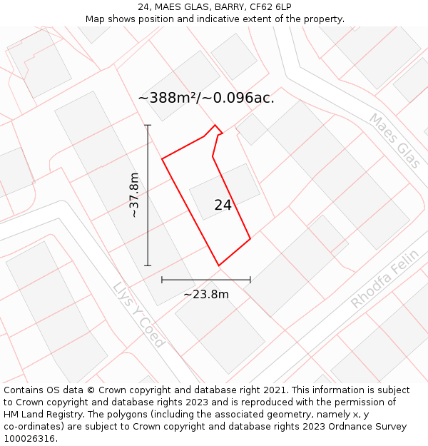 24, MAES GLAS, BARRY, CF62 6LP: Plot and title map