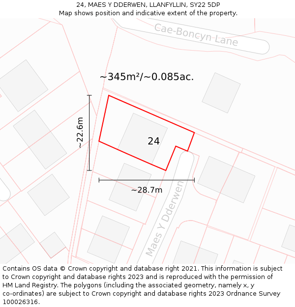 24, MAES Y DDERWEN, LLANFYLLIN, SY22 5DP: Plot and title map