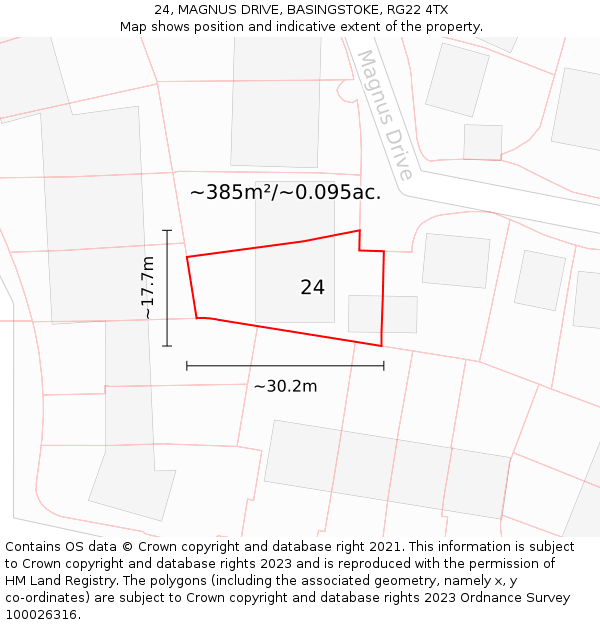 24, MAGNUS DRIVE, BASINGSTOKE, RG22 4TX: Plot and title map