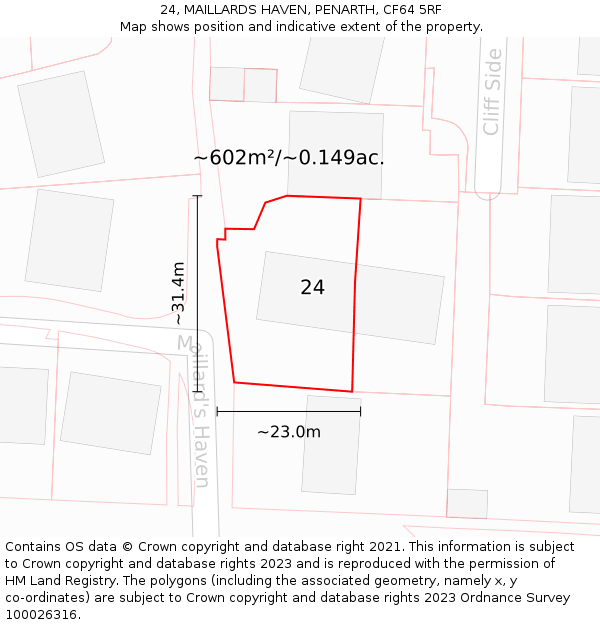 24, MAILLARDS HAVEN, PENARTH, CF64 5RF: Plot and title map