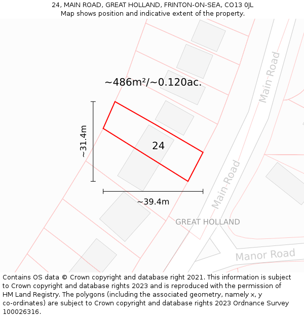 24, MAIN ROAD, GREAT HOLLAND, FRINTON-ON-SEA, CO13 0JL: Plot and title map