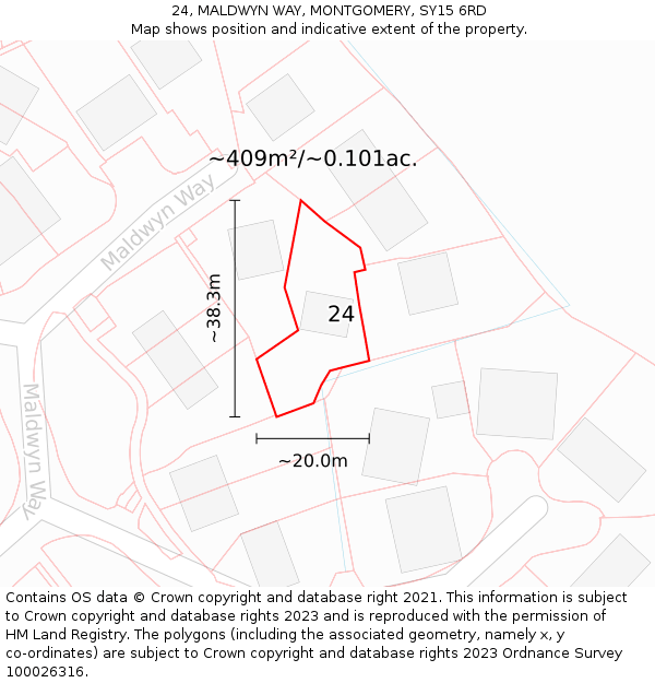 24, MALDWYN WAY, MONTGOMERY, SY15 6RD: Plot and title map