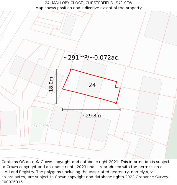 24, MALLORY CLOSE, CHESTERFIELD, S41 9EW: Plot and title map