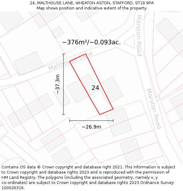 24, MALTHOUSE LANE, WHEATON ASTON, STAFFORD, ST19 9PA: Plot and title map