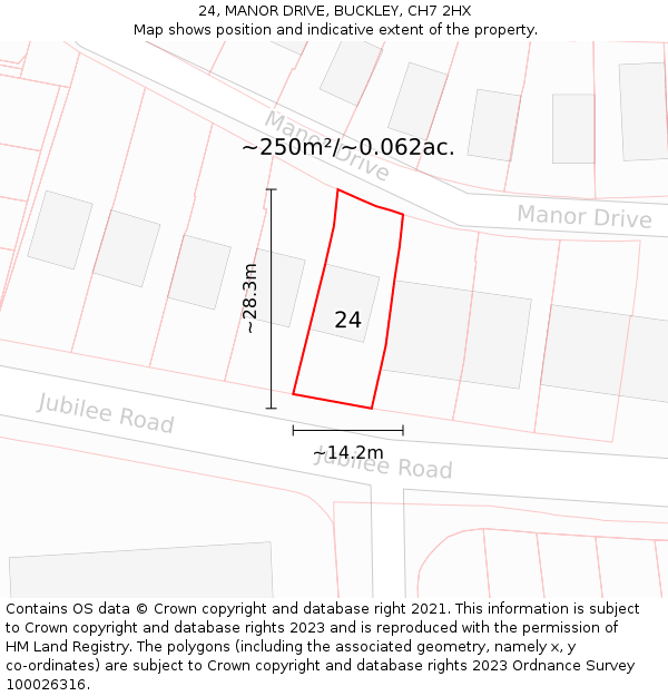 24, MANOR DRIVE, BUCKLEY, CH7 2HX: Plot and title map