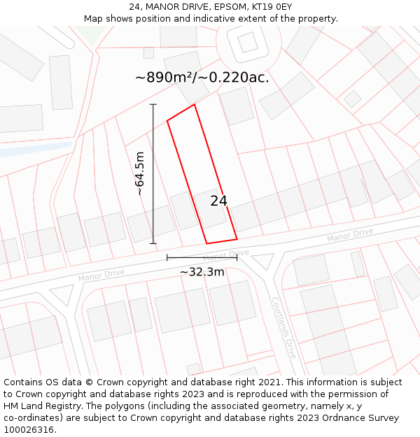 24, MANOR DRIVE, EPSOM, KT19 0EY: Plot and title map