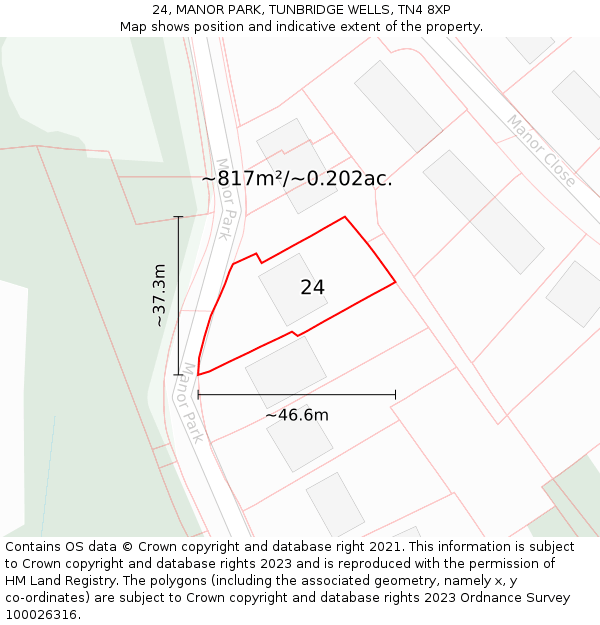 24, MANOR PARK, TUNBRIDGE WELLS, TN4 8XP: Plot and title map